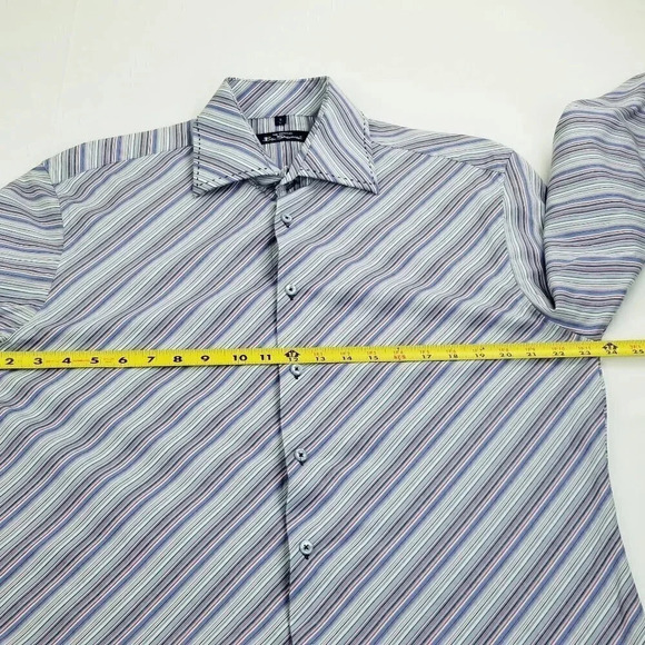 Ben Sherman Size 3/L Spread Collar Embroidered Logo Long Sleeve Striped Shirt - Picture 2 of 9
